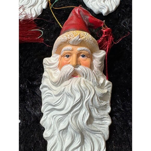 Vintage Handcrafted Santa Claus Ornament Set Of 5 With Red Hats & White Beards - Picture 3 of 12